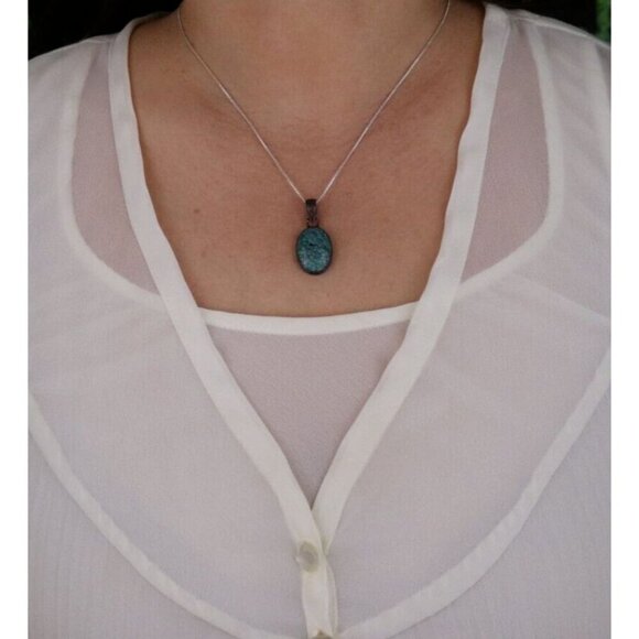 Pendant Only Sterling Silver Natural Turquoise Pendant 1 1/4" x 1/2" - Picture 4 of 6